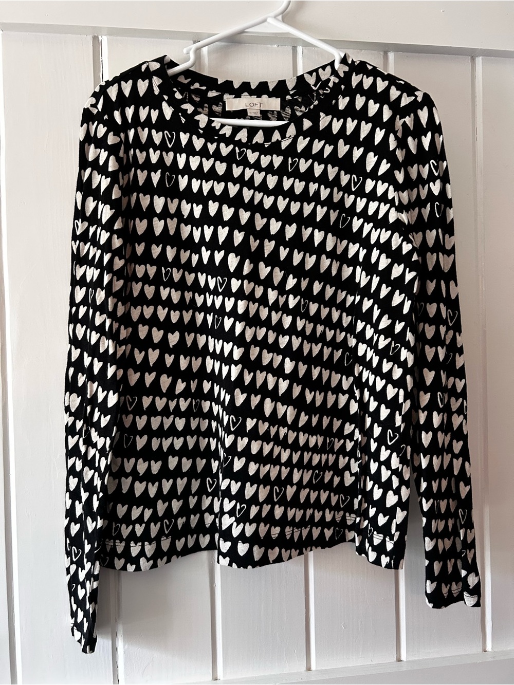 LOFT | Black Top with White Heart Print